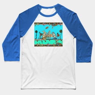 WEIRD MEDIEVAL BESTIARY MAKING MUSIC,White Rabbit And Dog Playing Organ, Harpist Hare,Snail Cat,Blue Baseball T-Shirt